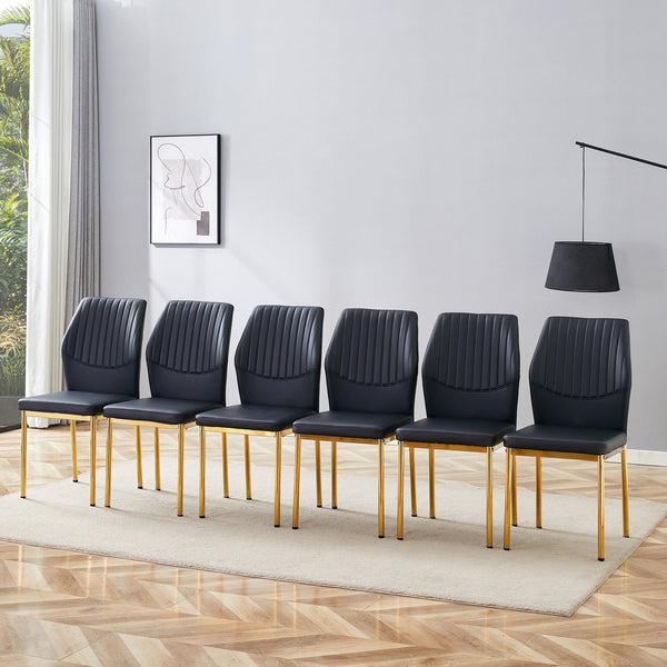 English Elm Luxury Dining Chair Set Of 6 - Black Pu Upholstery With Gold Metal Legs For Modern Elegance & Comfort W1151P282698