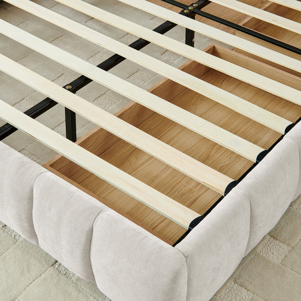 English Elm California King Platform Bed Chenille Upholstered Frame with Storage Drawers Modern Beige W487S00422