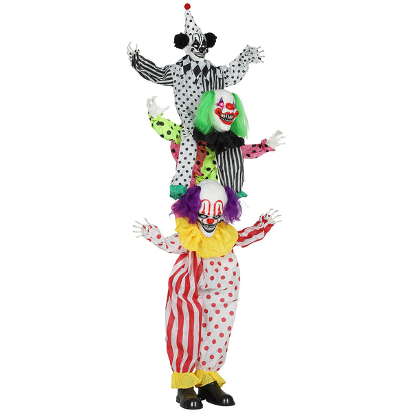 English Elm Halloween Animatronic Triple Clown Stack with Glowing Eyes Sound Activated Jumpscare T3971P381110
