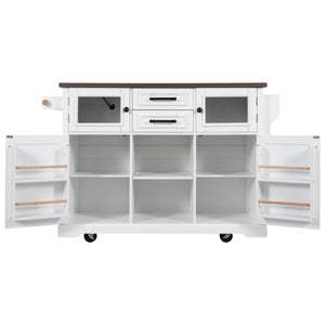 English Elm K&k Farmhouse Rolling Kitchen Island with Barn Doors Power Outlet and Drop Leaf White N707S300277W