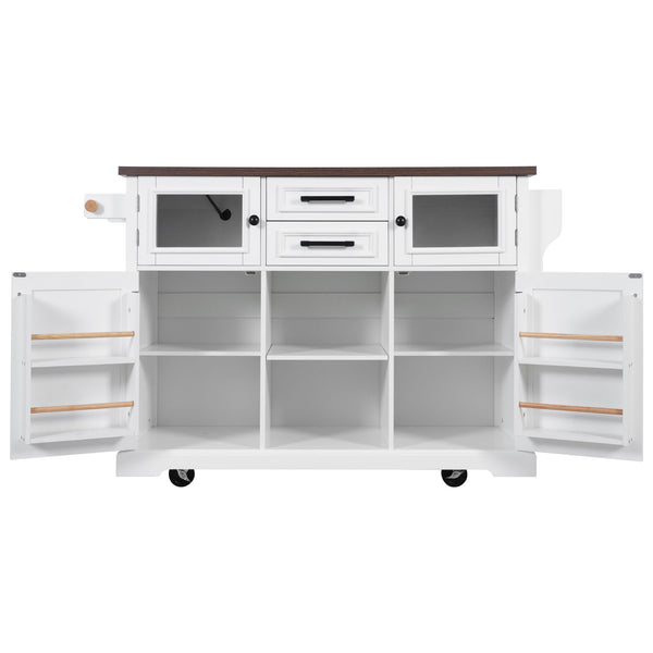English Elm K&k Farmhouse Rolling Kitchen Island with Barn Doors Power Outlet and Drop Leaf White N707S300277W