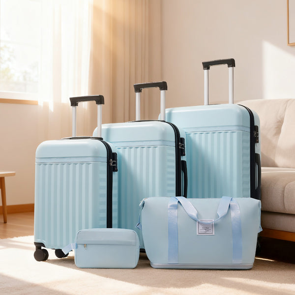English Elm Luggage Set 5 Piece Abs Hardside Expandable Spinner Wheels Tsa Lock Travel Bags Light Blue N732P326115N