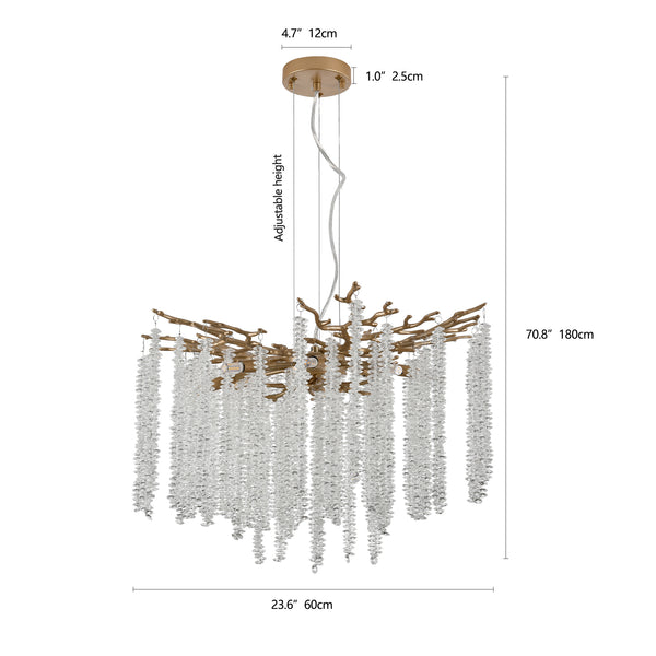 English Elm 24-inch Gold Iron Frame Chandelier with Crystal Strand Waterfall for Dining or Foyer W1340P232978