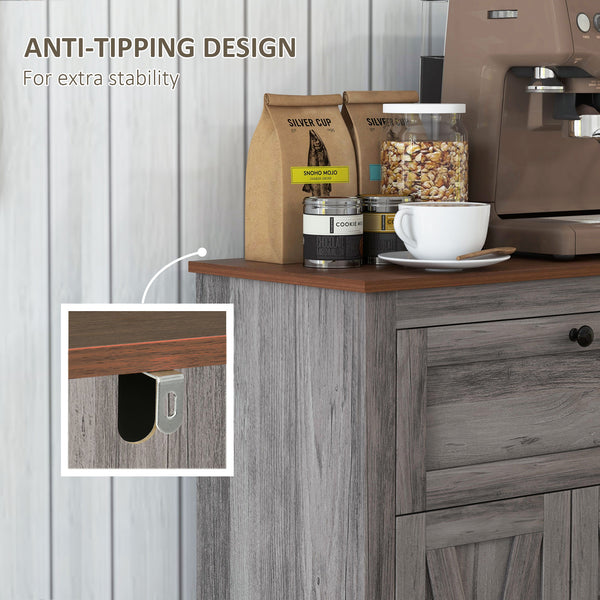 English Elm HOMCOM Rustic Farmhouse Sideboard Buffet Cabinet with Barn Doors, Drawer & Adjustable Shelves for Entryway Gray W2225P229127