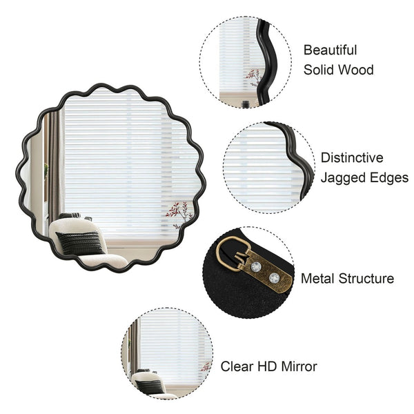 English Elm Solid Wood Wavy Mirror - Elegant Black Vanity Decor For Bathrooms, Living Rooms, And Entryways W1445P189554-GIGA