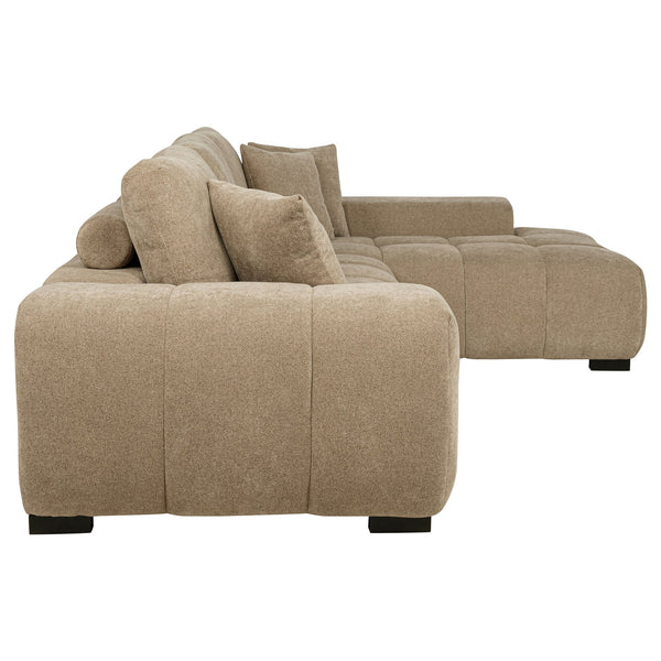 English Elm Plather Luxe Upholstered Sectional with Right Chaise, Grid-Tufted Reversible Cushions & Sturdy Block Legs Camel B062S01355