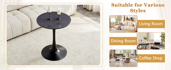 English Elm Round Faux Marble Tulip Dining Table Mid Century Pedestal Base for Compact Kitchens Black+Gery W2920P395716