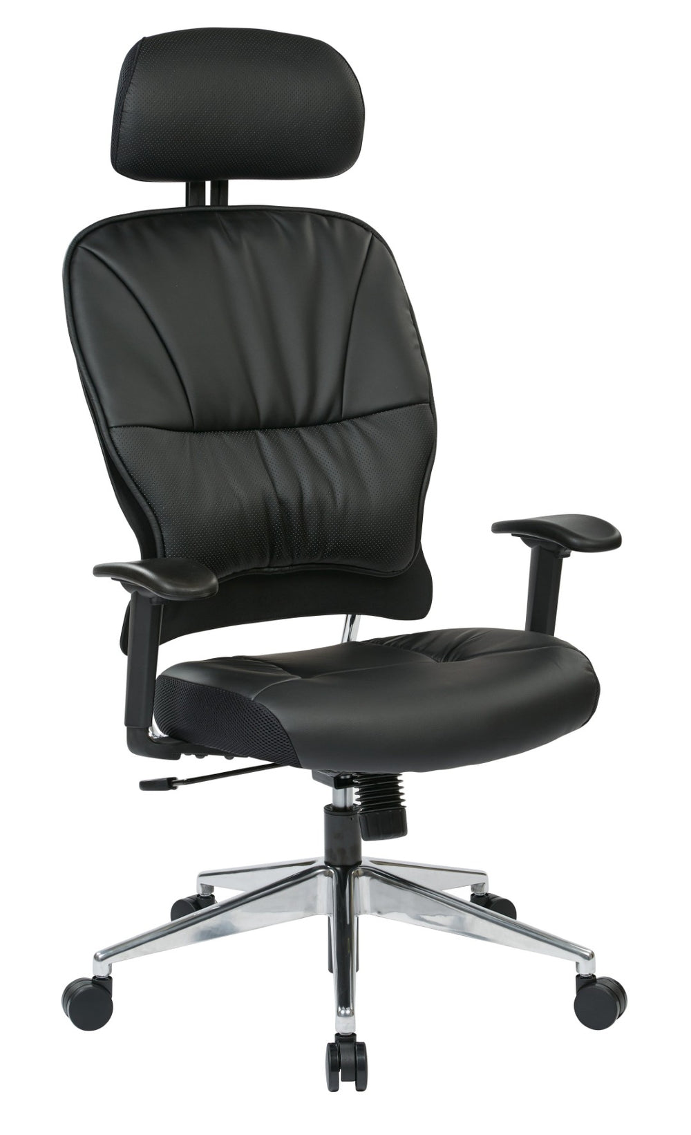 OSP Home Furnishings Black Bonded Leather Executive Office Chair with Lumbar Support and Pneumatic Height Adjust 32-E33P918PHL