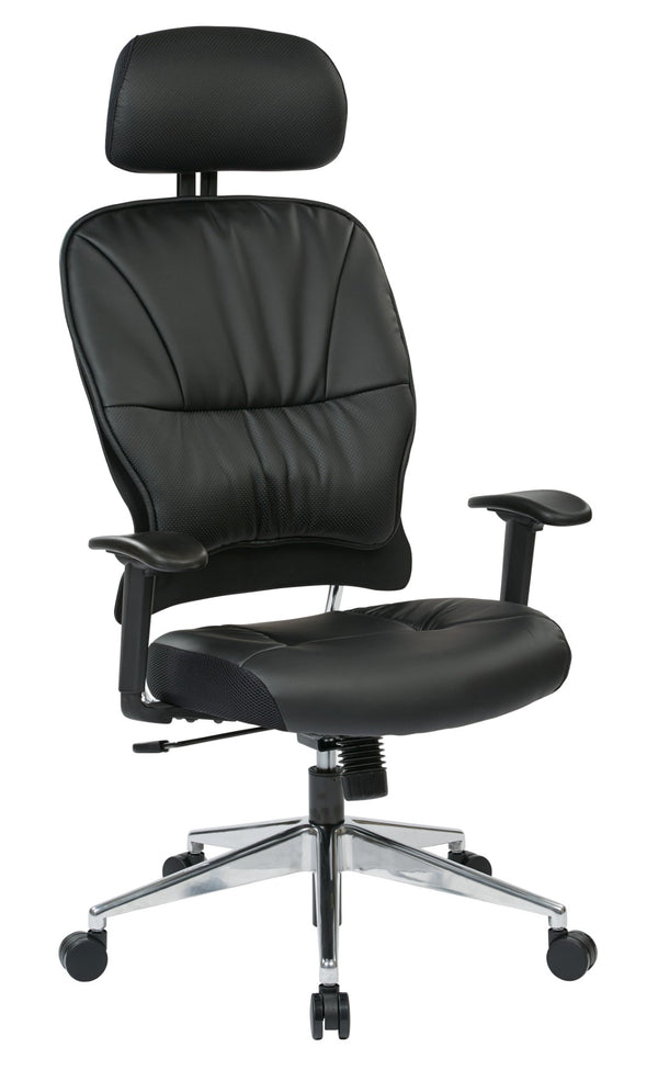 OSP Home Furnishings Black Bonded Leather Executive Office Chair with Lumbar Support and Pneumatic Height Adjust 32-E33P918PHL