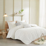 Urban Habitat Brooklyn Shabby Chic Cotton Jacquard Duvet Cover Set with Euro Shams and Throw Pillows UH12-0203 Ivory