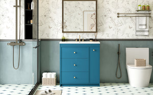 English Elm 30'' Modern Bathroom Vanity With Ceramic Sink, Durable Blue Finish & Ample Storage For Essentials N710P228374C