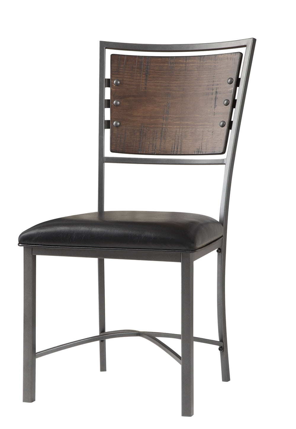 English Elm Industrial Metal Frame Chairs Set of 2 – Rustic Burnished Pine Back, Gray Frame & Dark Brown Faux Leather Seats B011P199729