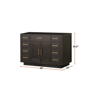 English Elm Brown Oak Midcentury Single Bath Vanity 48" Wide x 22" Deep - Soft Close, Fully Assembled, Storage B2731P257690