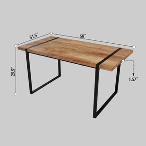 English Elm 59 Inch Industrial Farmhouse Dining Set with Mdf Table and Six Upholstered Chairs Wood W2189S00925