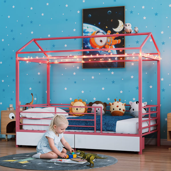 English Elm Metal Twin Over Bunk Bed with Full Guardrail Ladder and Convertible Iron Frame W3752S00017