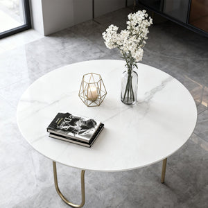English Elm 36"inch Round Tempered Glass Tabletop Marble Print Indoor Outdoor Dining Patio White W241P361464