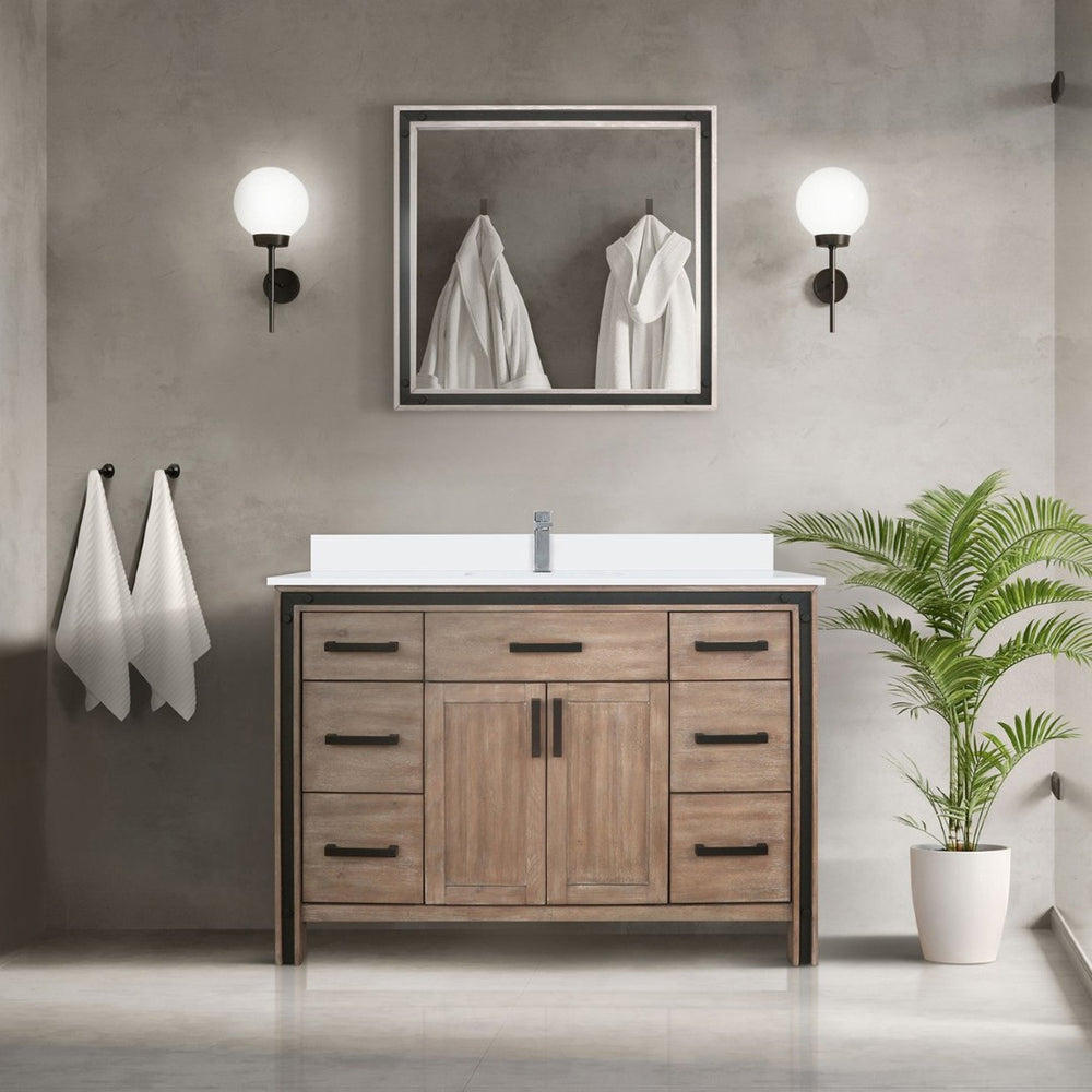English Elm Rustic Barnwood Bath Vanity With Cultured Marble Top, Chrome Faucet - Stylish 48" Storage Solution B2731P260614-GIGA
