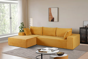 English Elm Cozyform Convertible Sectional Sofa In Ginger Yellow Corduroy - No Assembly, Modern Comfort For All B2735P359713