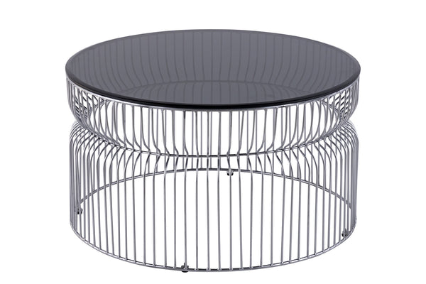 English Elm CT901 Modern round 30" coffee table with tinted tempered glass top and open metal frame for style and durability Chrome B009P306194