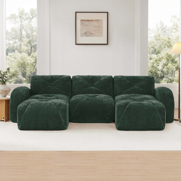 English Elm U-shaped Modular Velvet Sofa Tufted Cloud Seating for Living Room or Home Theater Green W714S01614