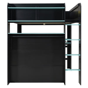 English Elm Full Size Gaming Bunk Bed with Rgb Lighting Integrated Desk Wardrobe and Storage Blue LT100266AAC