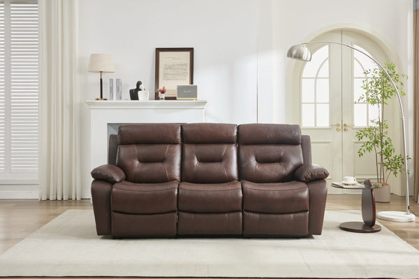English Elm Genuine Top-grain Leather Manual Reclining Sofa with Tufted Back for Living Rooms W1896S00010