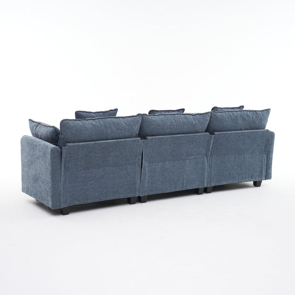 English Elm Beige Chenille Sectional Sofa with Modular Ottoman for Living Room or Studio Blue W2603S00007