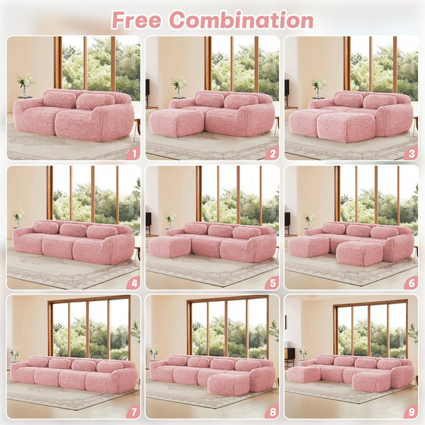 English Elm 149'' Plush Modular Cloud Sofa Boneless Ergonomic Design for Home Theater Lounge Pink W714S01562