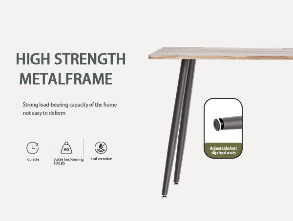 English Elm 47" Modern minimalist MDF dining table with sturdy metal legs, waterproof scratch-resistant top, 51.6" x 30.5" Wood W2189133893