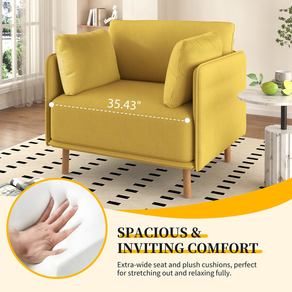 English Elm 39" Scandinavian Accent Chair Plush Upholstered Cushions Solid Wood Legs Modern Lounge N767P208311Y