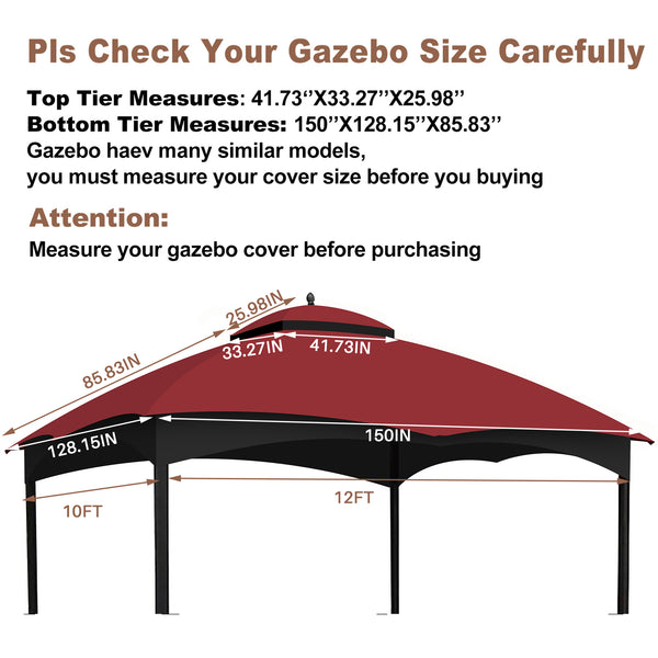 English Elm Replacement Canopy Top Heavy Duty 10x12 Gazebo Roof with Vent, UV Water-Repellent Fabric, Mosquito Netting Burgundy W419P208847