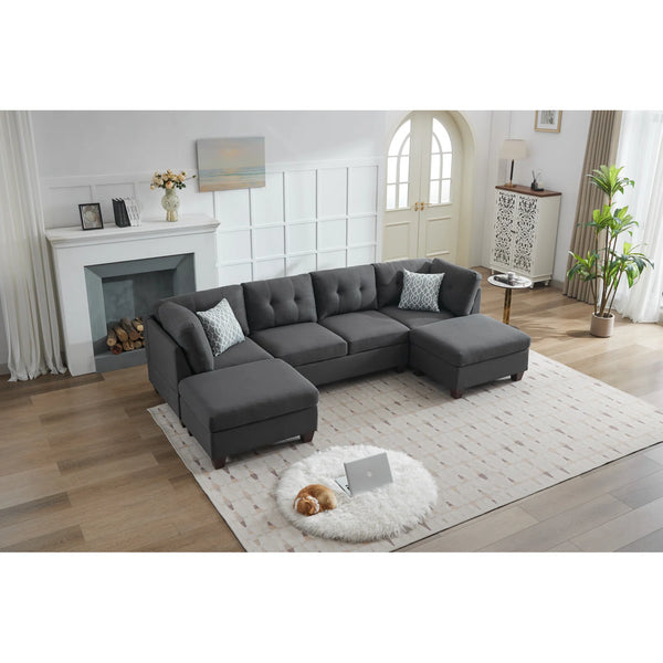 English Elm Upholstered Modular Sectional with Dual Chaise Button Tufted Contemporary Living Room Sofa Dark Gray B2730S00066