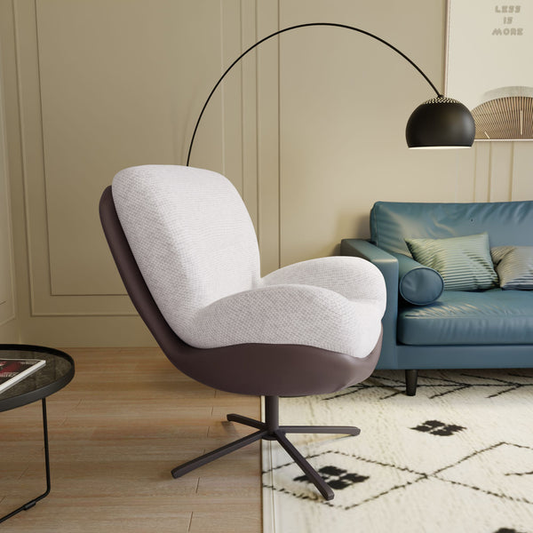 English Elm Christopher Knight Home® - 360° Swivel Office Chair Chenille and Faux Leather Accent with Metal Base, Ergonomic Plush Seating for Home and Office Brown+White N817P205024W