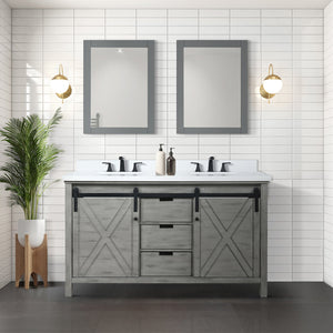 English Elm Ash Grey Double Bath Vanity - 60-Inch Wide, Stylish Storage & Soft-Close Hardware For Modern Bathrooms B2731P260996