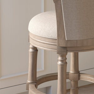 English Elm 26" Farmhouse Barrel Back Swivel Counterstool Upholstered Wood Frame Kitchen Island Seating Gray B2751P436471