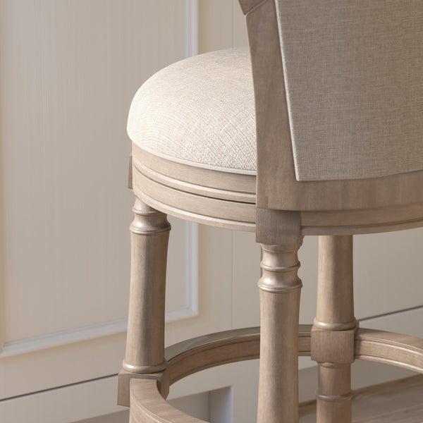 English Elm 26" Farmhouse Barrel Back Swivel Counterstool Upholstered Wood Frame Kitchen Island Seating Gray B2751P436471