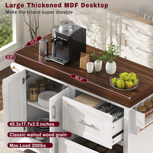 English Elm K&k Rolling Kitchen Island with Walnut Grain Countertop Drawers and Spice Rack White N707S000025W