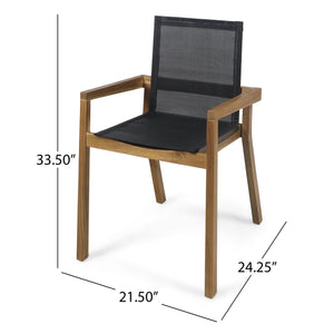 English Elm 7 Piece Solid Acacia Wood Outdoor Dining Set with Mesh Chairs Teak Finish Patio N762S000004AAD