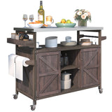 English Elm K&K Outdoor Kitchen Island, Rolling Bar Cart & Storage Cabinet, Farmhouse Solid Wood Outdoor Grill Table With Stainless Steel Top, Spice Rack , Towel Rack For Kitchen & Barbecue , Dark Brown