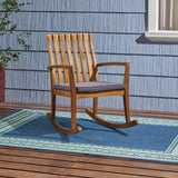 Christopher Knight Home® - Noble House - Colmena Outdoor Acacia Wood Rustic Rocking Chair With Cushion,Teak And Dark Gray