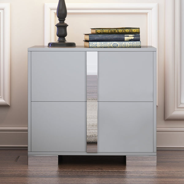 English Elm Elegant Nightstand with Metal Feet and Two Spacious Drawers for Stylish Bedroom and Living Rooms Gray 28.75 L x 17.75 W x 7.75 H N733P307938G