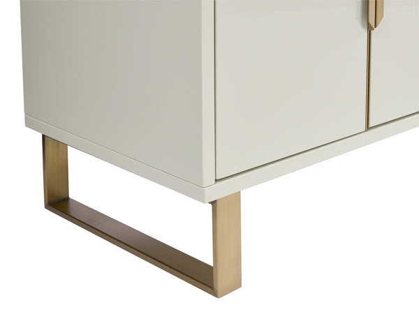 Sunpan Barnette Glamorous Media Console & Cabinet in High Gloss Cream with Gold Hardware & Storage Solutions