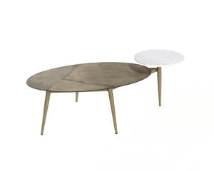 Sunpan Tuner Coffee Table - Hand-Etched Antique Brass and Marble Design for Unique Living Spaces Oval - 54W x 25.75D x 17H