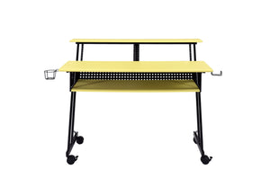 English Elm Suitor Studio Desk in Yellow & Black – Metal/MDF Recording Workstation with Keyboard Tray, Wheels B2726P268630