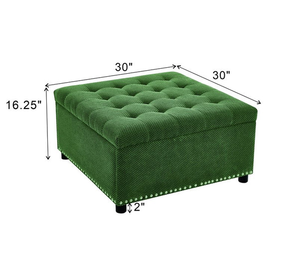English Elm Storage Ottoman Tufted Nailhead Trim Lift Top Footstool for Living Room or Bedroom Green W5568P447090