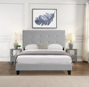 English Elm Full Size Upholstered Platform Bed Frame With Tufted Velvet Headboard - Easy Assembly, Gray Design W2297P284327