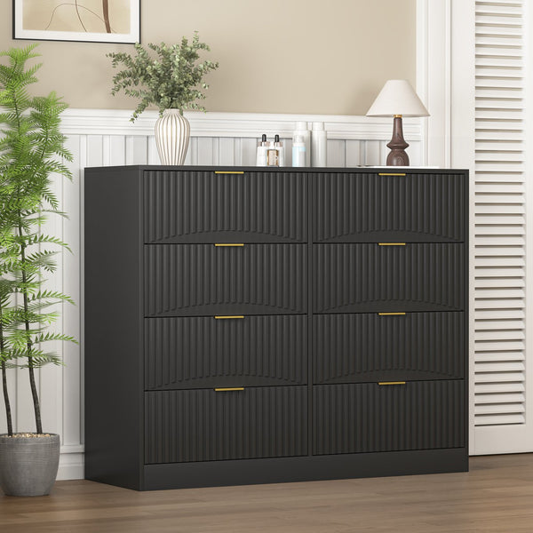 English Elm Modern Six Drawer Chest with Wavy Textured Fronts Sleek Matte Storage for Any Room Black W409P307537