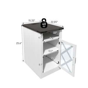 English Elm Farmhouse Nightstand with Charging Station, 15.4" Rustic Barn Door End Table, USB & AC Outlets, White T3609P332411