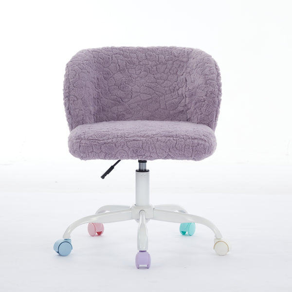 English Elm A&A Plush Faux Fur Office Chair with Ergonomic Wrap Back, Breathable No-Shed Seat and Stable Base Violet W1143P324152