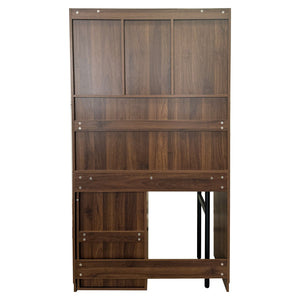 English Elm Computer Desk with Glass Doors, Hutch & Drawer Storage, Rotating 90° Desktop and Spacious Work Surface Walnut W331S00195